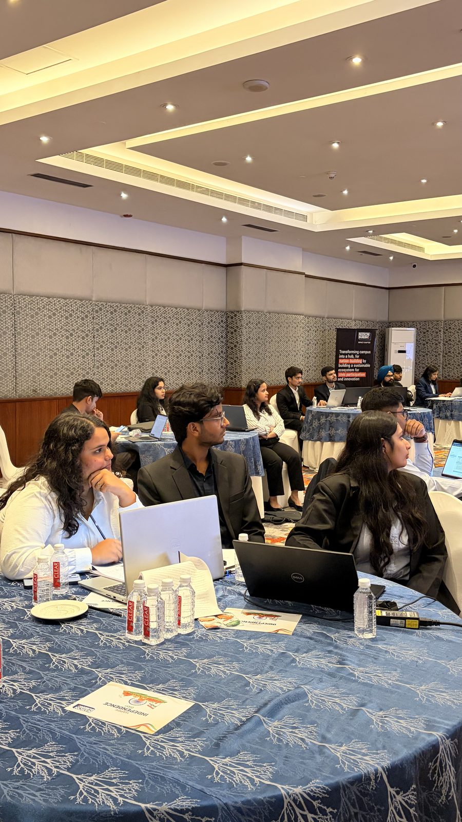 Students discussing ideas during a session